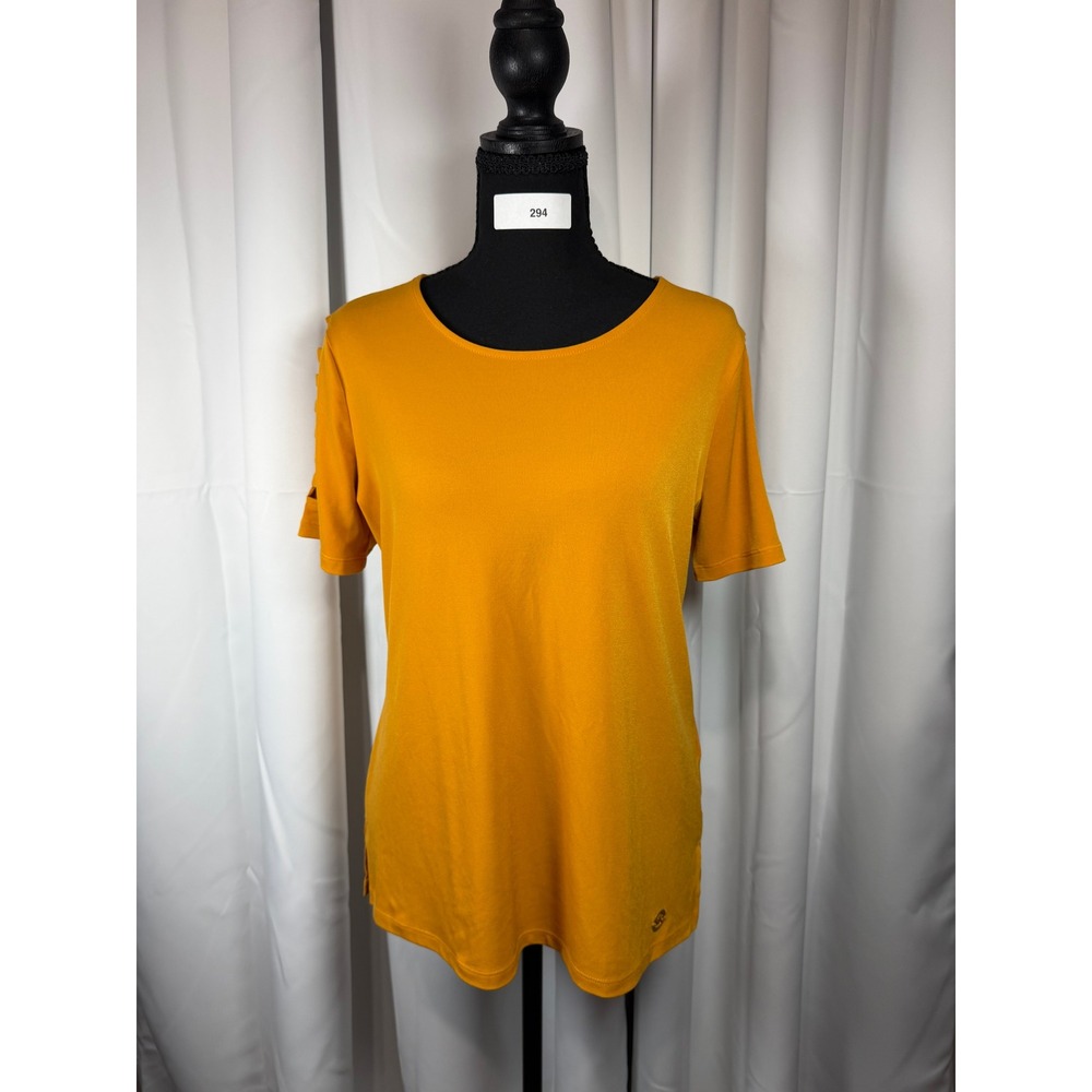 Michael Kors Womens Mustard Yellow Ladder Sleeve Top Size M QS250CD03G